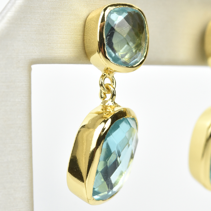 Cushion Cut Blue Topaz Drops - Goldmakers Fine Jewelry