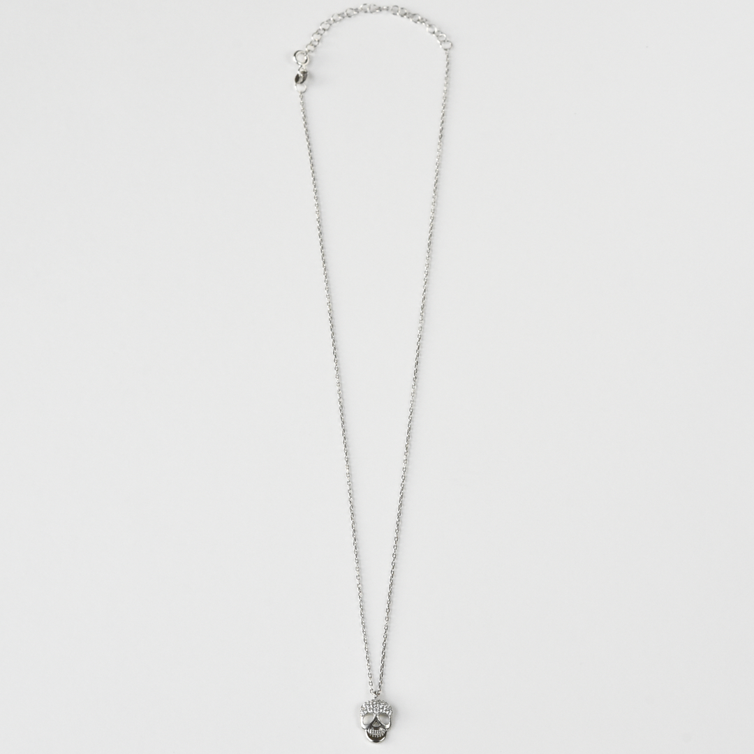 Silver Memento Mori Necklace with Crystals - Goldmakers Fine Jewelry