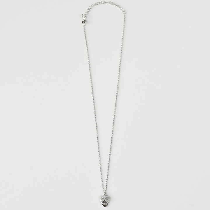 Silver Memento Mori Necklace with Crystals - Goldmakers Fine Jewelry