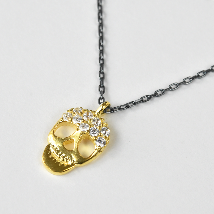 Mixed Metal Memento Mori Necklace with Crystals - Goldmakers Fine Jewelry