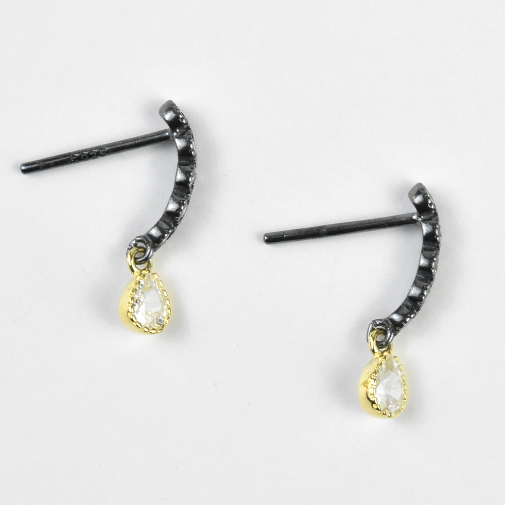 Mixed Metal Crystal Arc Earrings - Goldmakers Fine Jewelry