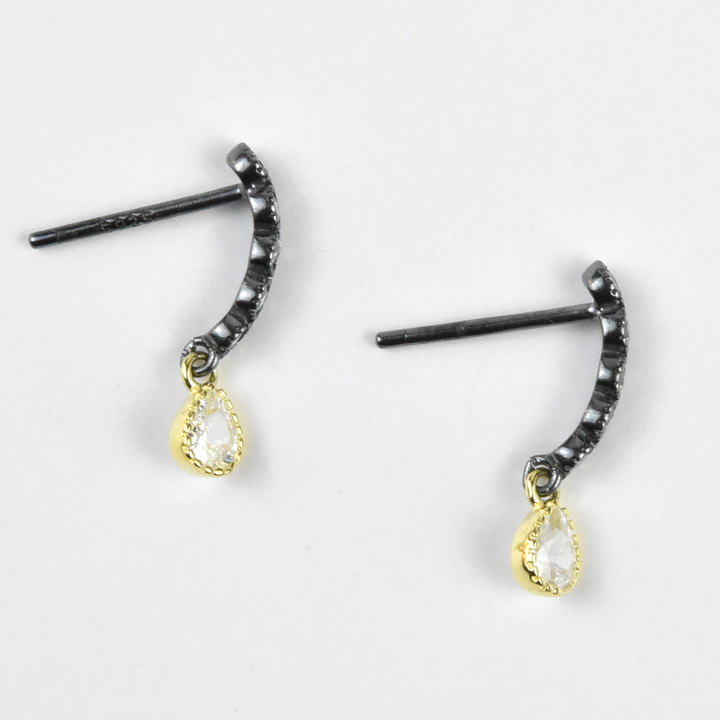 Mixed Metal Crystal Arc Earrings - Goldmakers Fine Jewelry