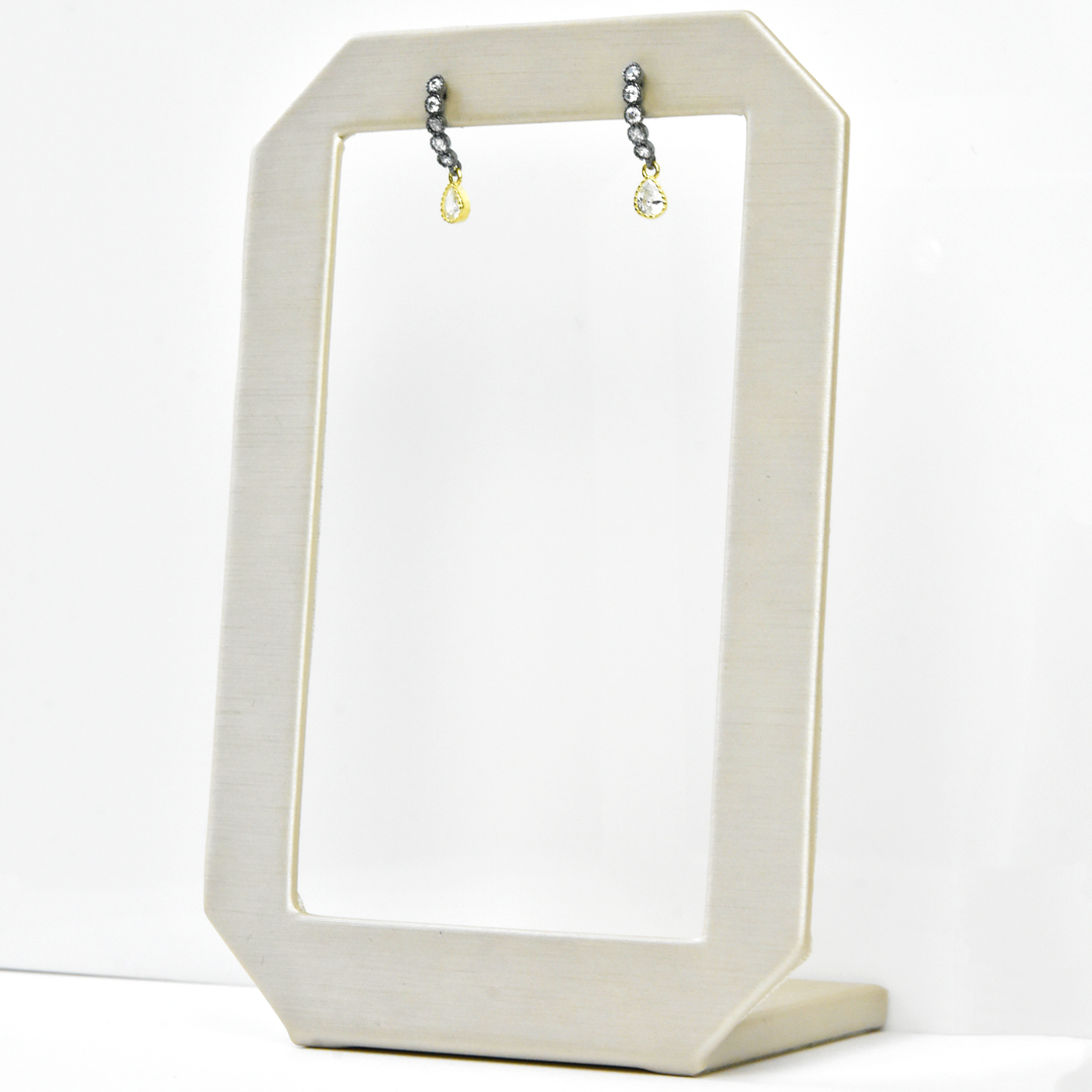 Mixed Metal Crystal Arc Earrings - Goldmakers Fine Jewelry