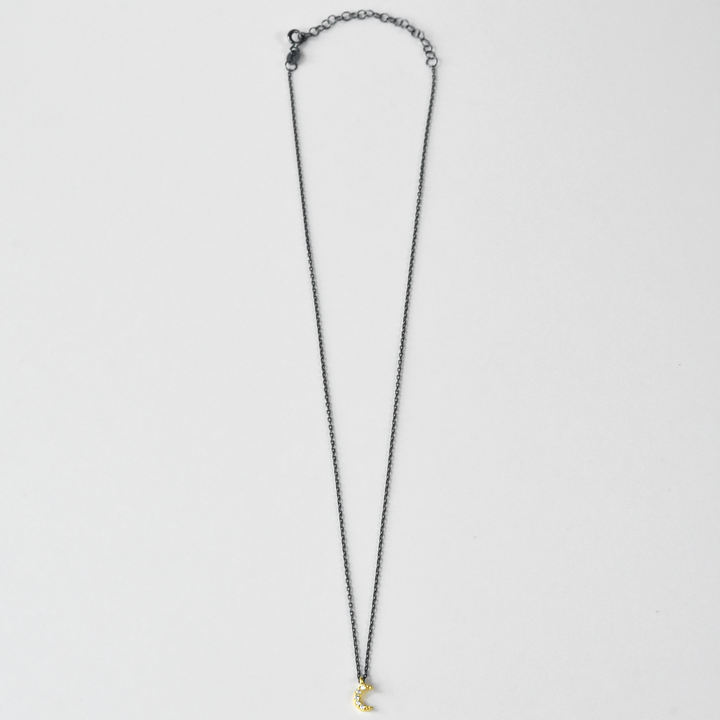 Mixed Metal Moon Pendant Necklace - Goldmakers Fine Jewelry