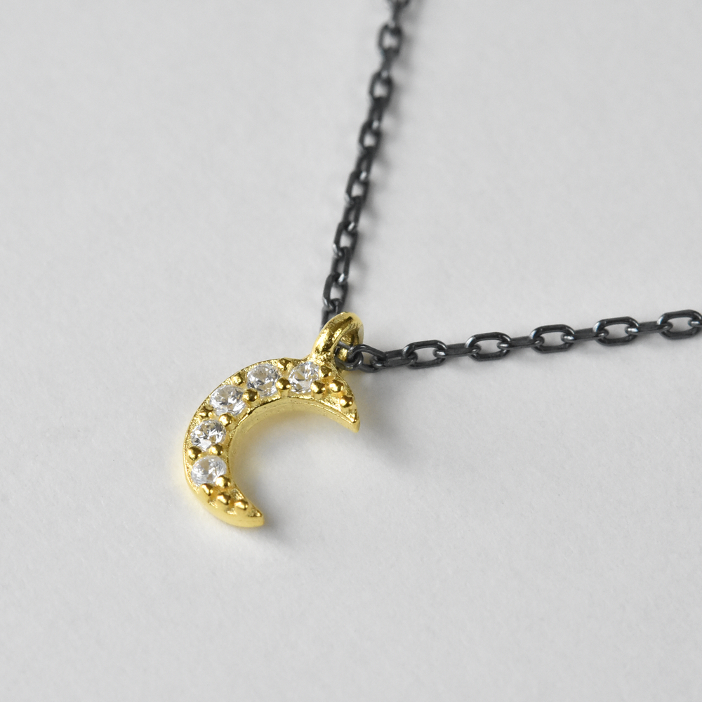 Mixed Metal Moon Pendant Necklace - Goldmakers Fine Jewelry