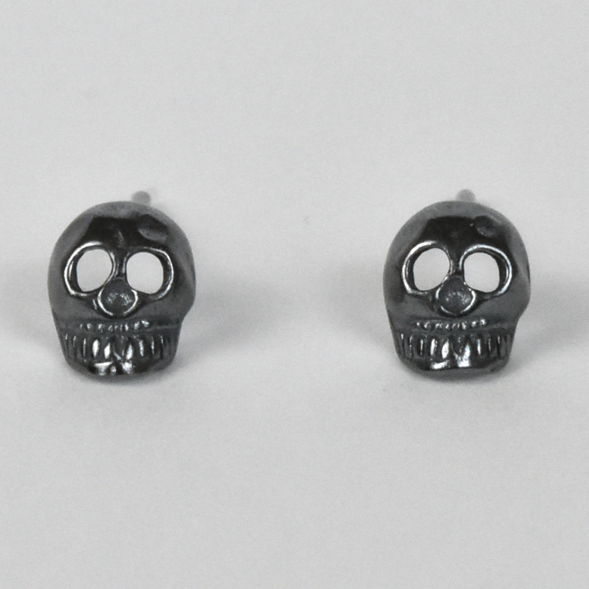 Oxidized Silver Memento Mori Post Earrings - Goldmakers Fine Jewelry