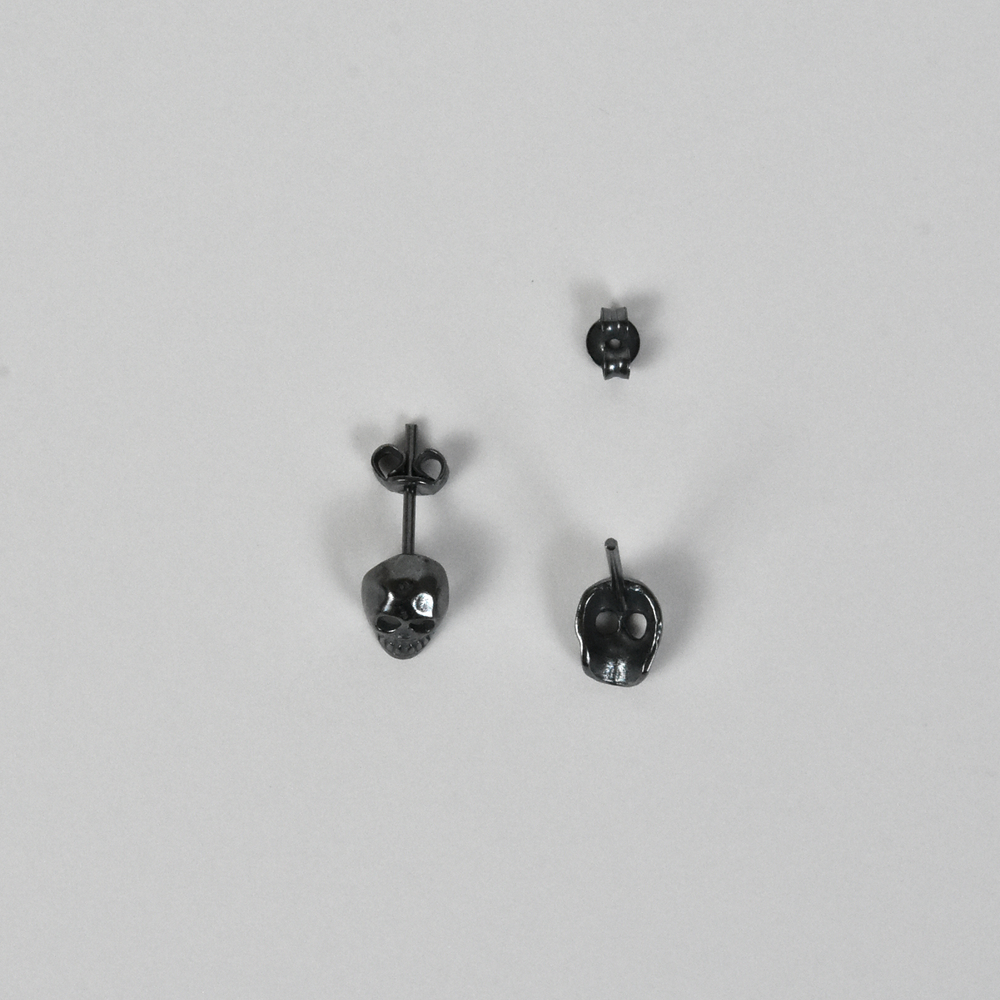 Oxidized Silver Memento Mori Post Earrings - Goldmakers Fine Jewelry