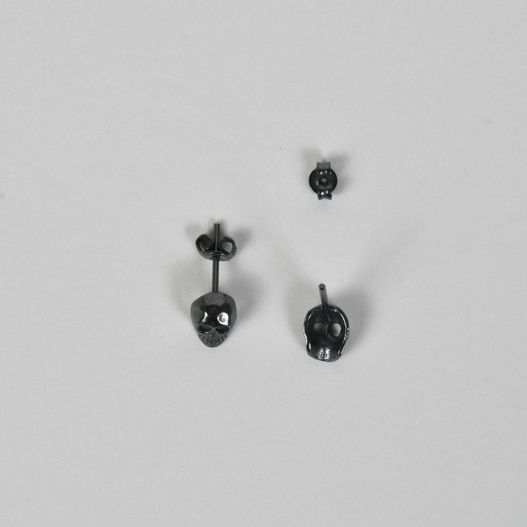Oxidized Silver Memento Mori Post Earrings - Goldmakers Fine Jewelry