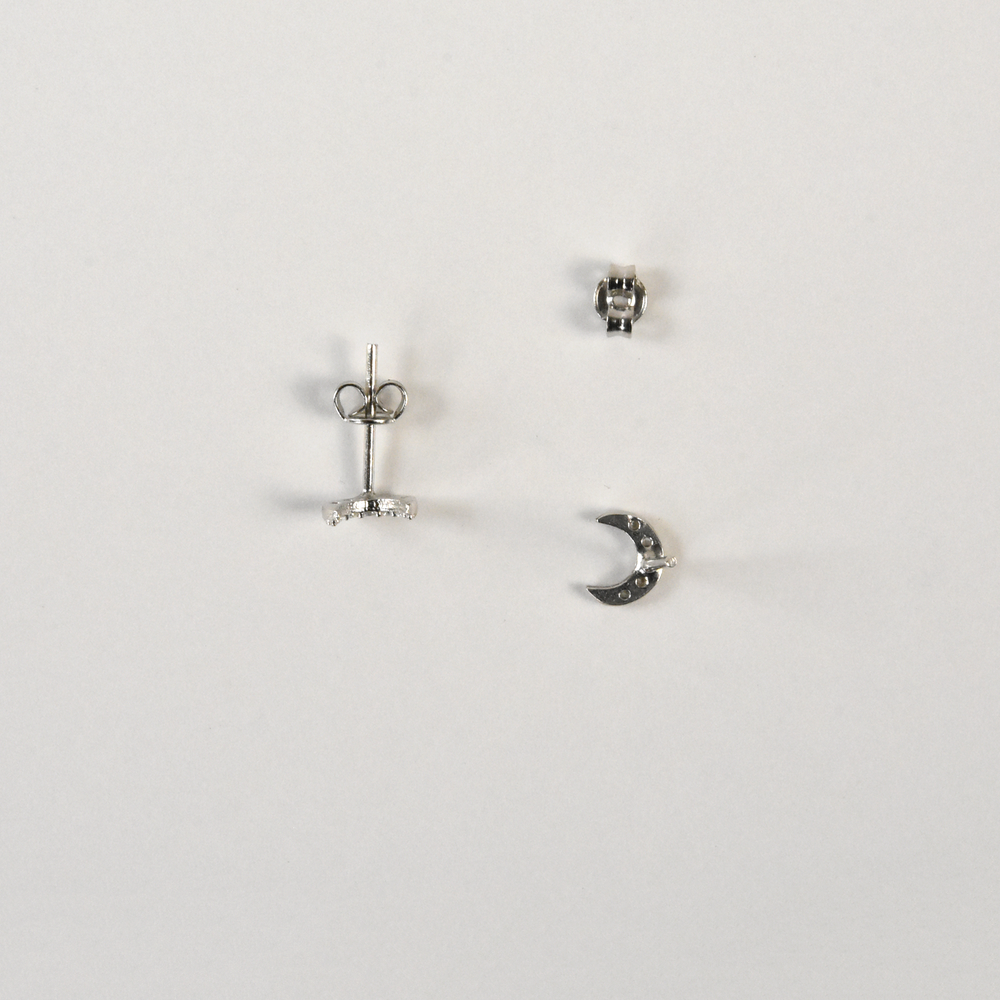 Crystal Encrusted Silver Crescent Moon Studs - Goldmakers Fine Jewelry