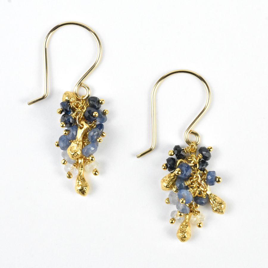 Sapphire Pod Cluster Earrings - Goldmakers Fine Jewelry