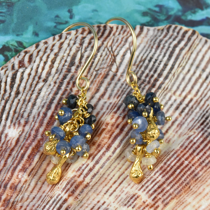 Sapphire Pod Cluster Earrings - Goldmakers Fine Jewelry