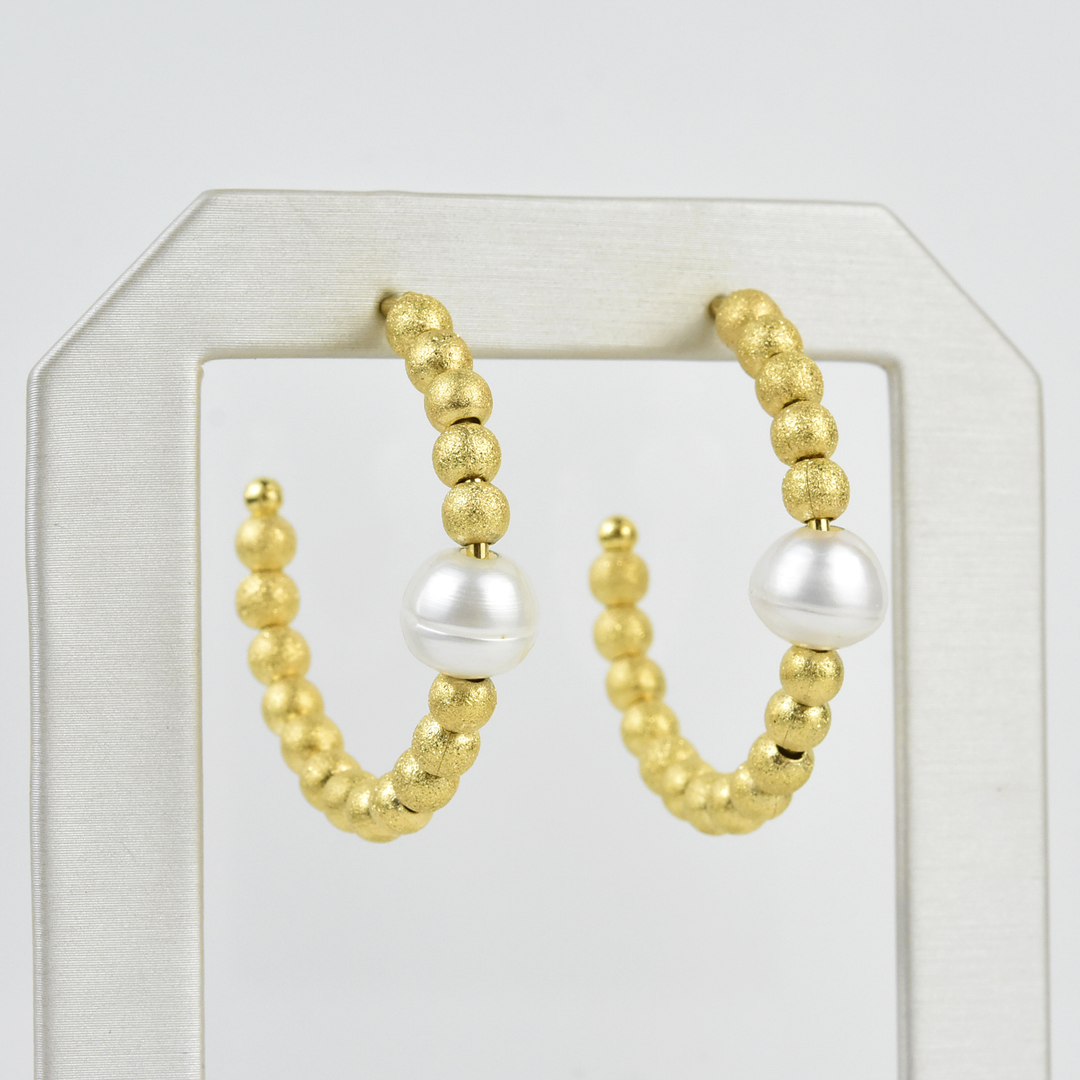 Pearl and Beaded Hoops - Goldmakers Fine Jewelry