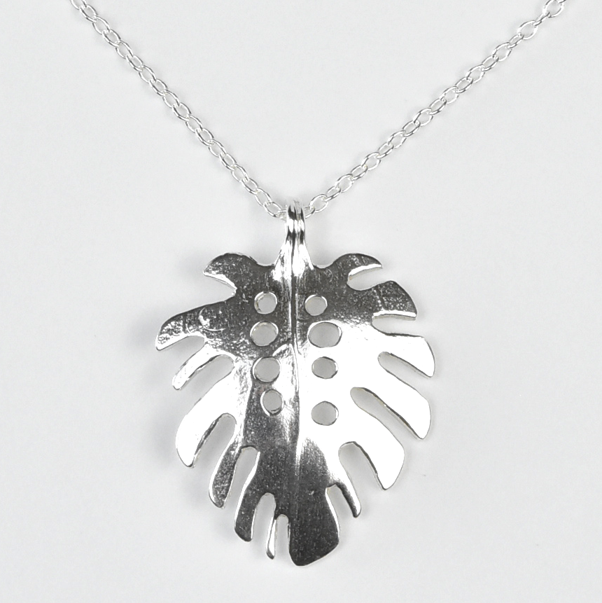 Large Monstera Leaf necklace Recycled Sterling Silver