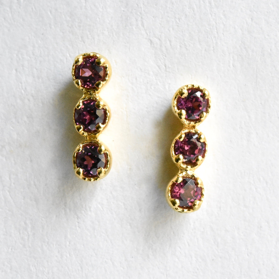 Rhodolite Garnet Post Earrings in Gold - Goldmakers Fine Jewelry