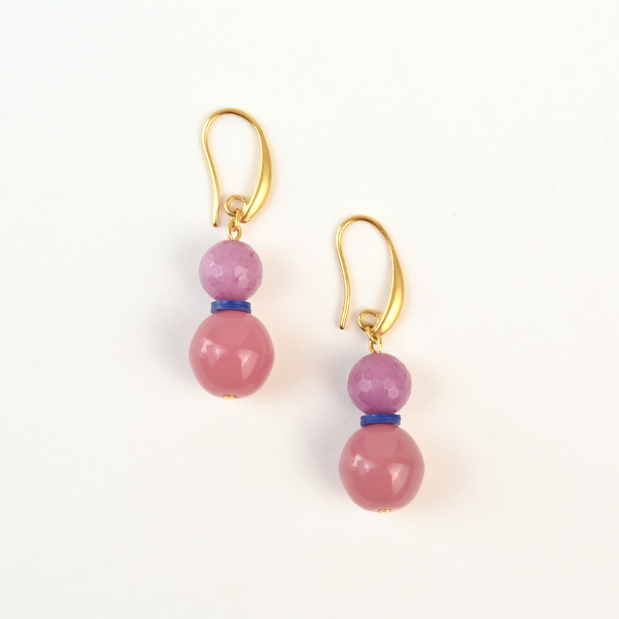Pink Jade and Glass Earrings - Goldmakers Fine Jewelry