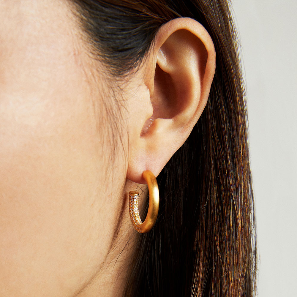 Signature Pave Small Hoops - Goldmakers Fine Jewelry