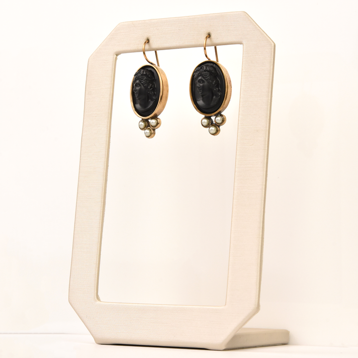 Medium Jet Glass Cameo Earrings - Goldmakers Fine Jewelry
