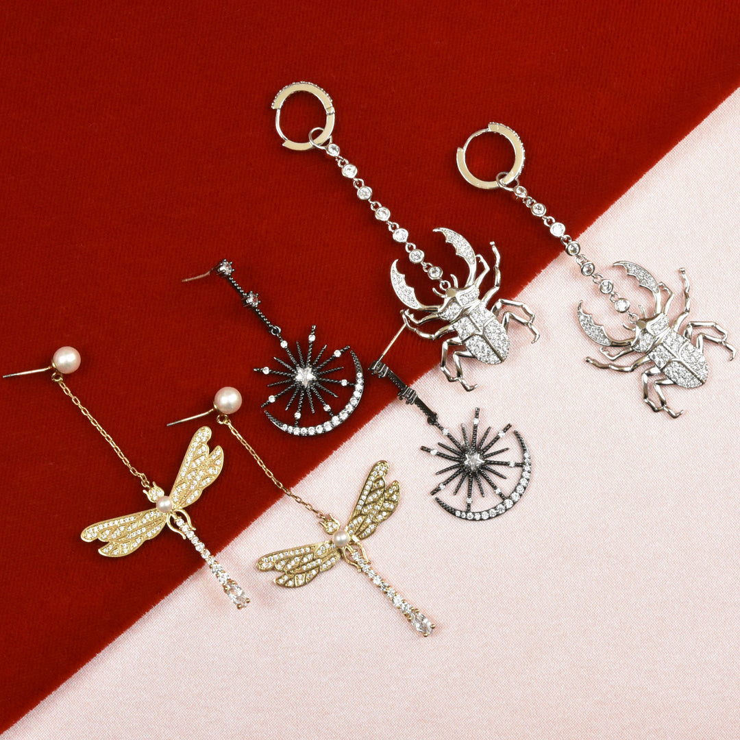 Silver Plated Crystal Beetle Earrings - Goldmakers Fine Jewelry