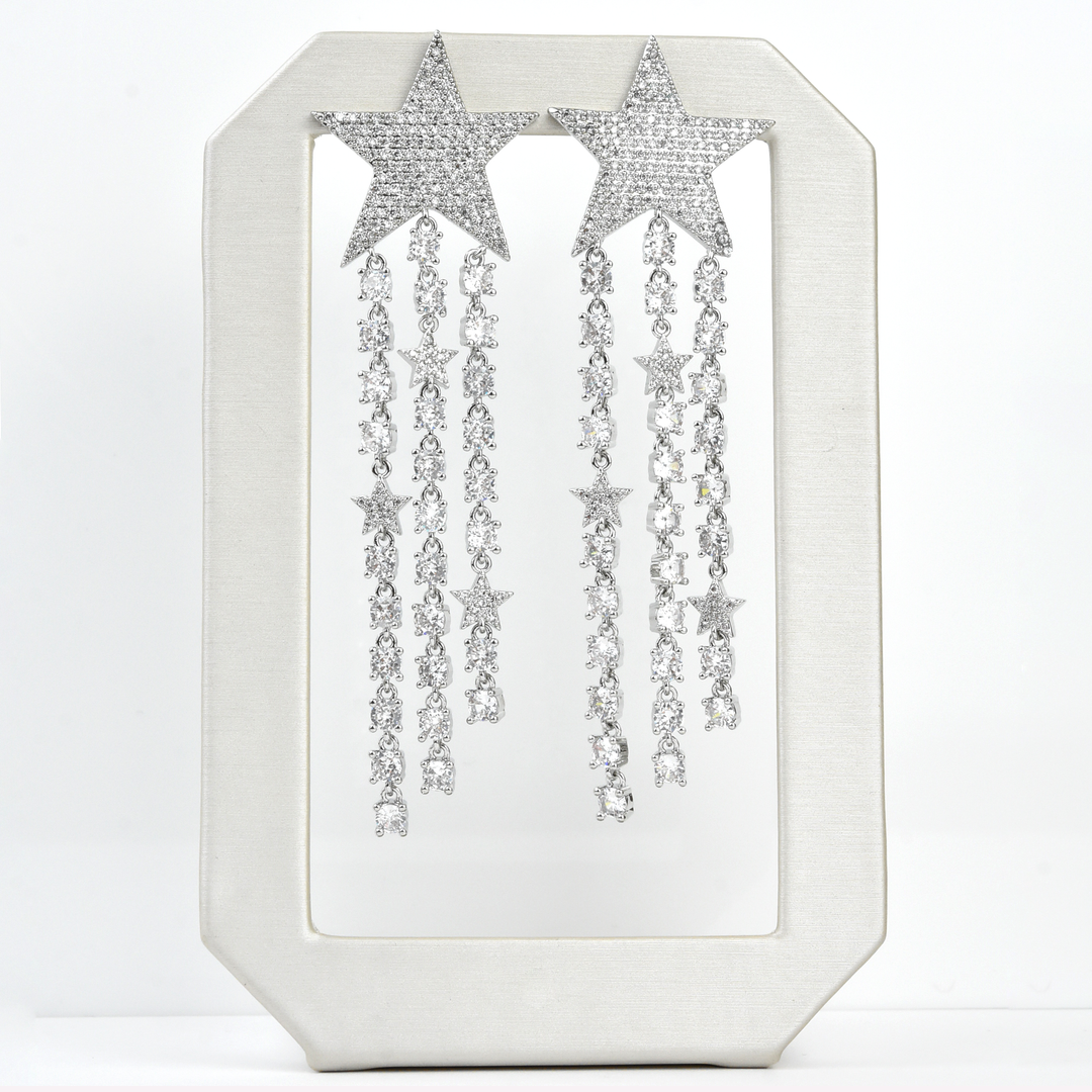 Shimmering Silver Stars Earrings - Goldmakers Fine Jewelry