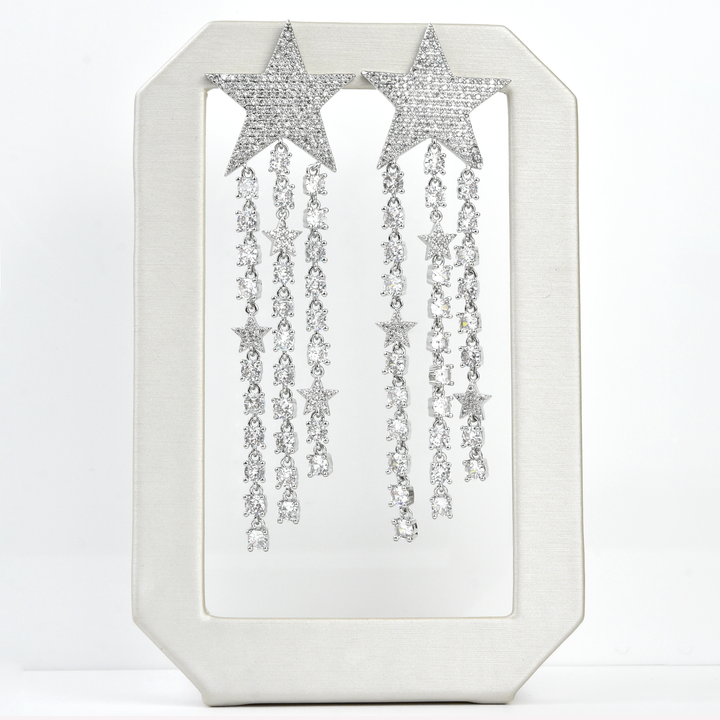 Shimmering Silver Stars Earrings - Goldmakers Fine Jewelry
