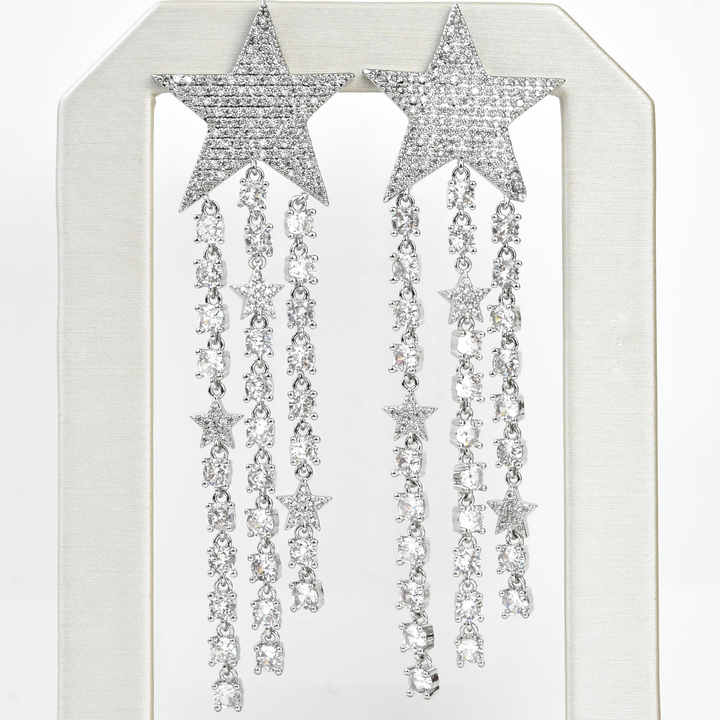 Shimmering Silver Stars Earrings - Goldmakers Fine Jewelry