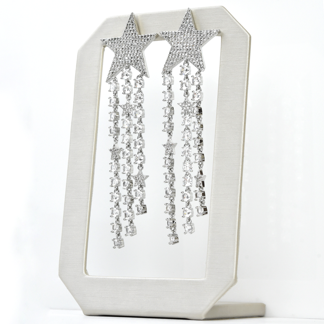 Shimmering Silver Stars Earrings - Goldmakers Fine Jewelry