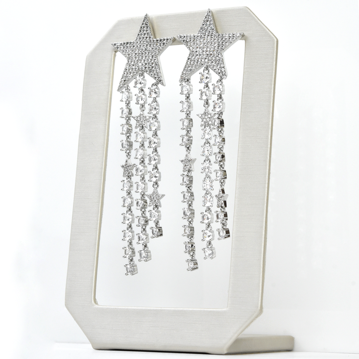 Shimmering Silver Stars Earrings - Goldmakers Fine Jewelry