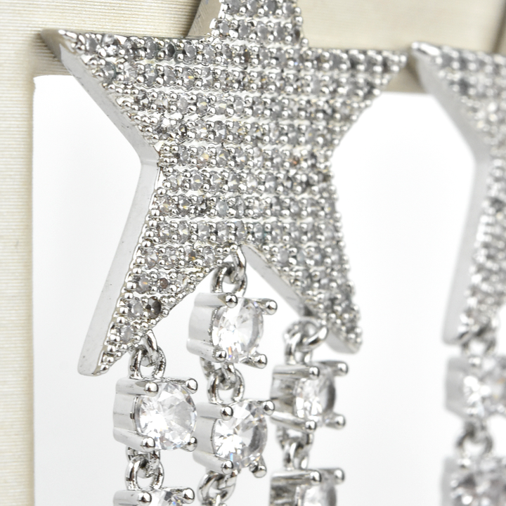 Shimmering Silver Stars Earrings - Goldmakers Fine Jewelry