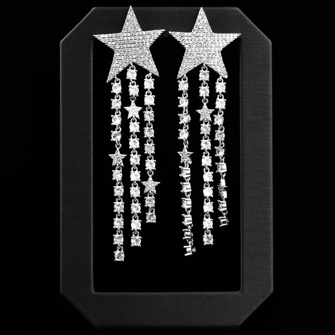 Shimmering Silver Stars Earrings - Goldmakers Fine Jewelry