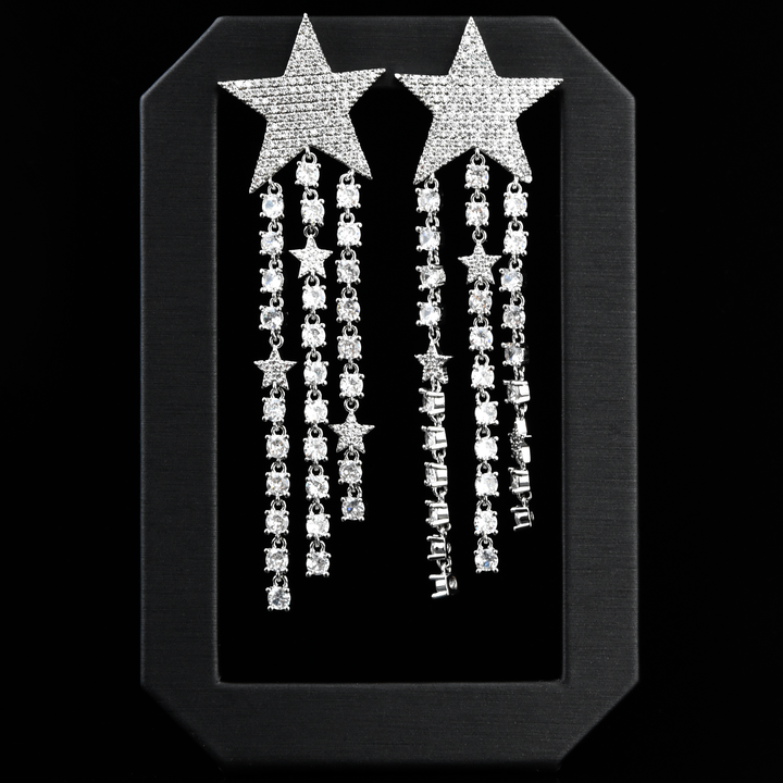 Shimmering Silver Stars Earrings - Goldmakers Fine Jewelry