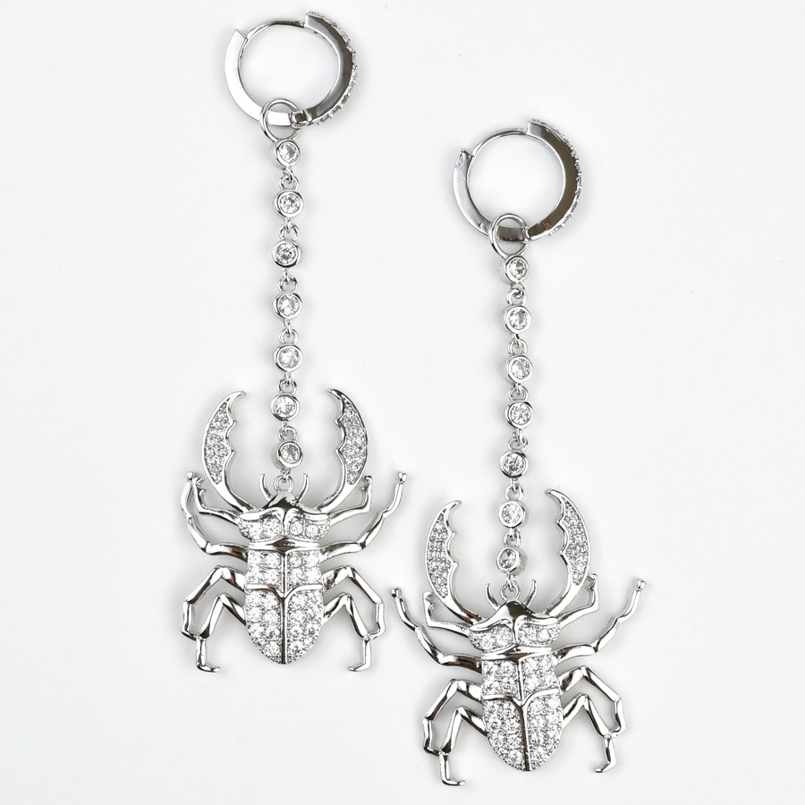 Silver Plated Crystal Beetle Earrings - Goldmakers Fine Jewelry