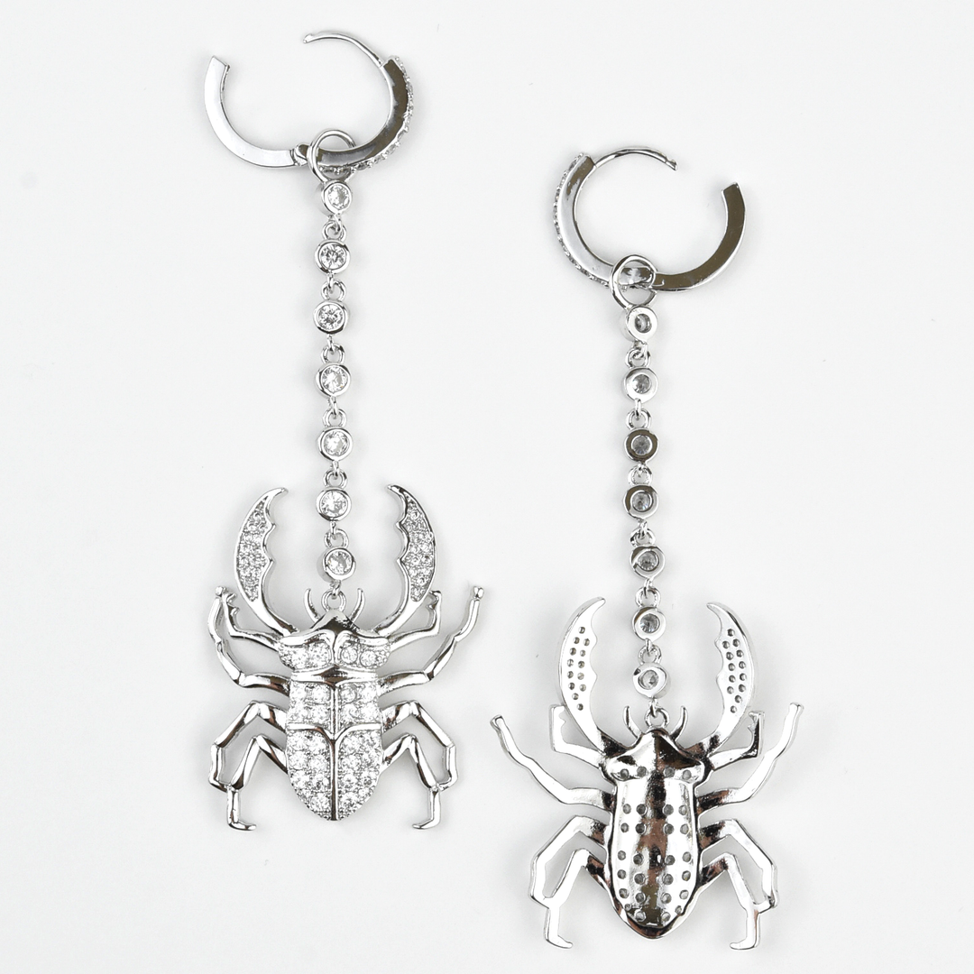 Silver Plated Crystal Beetle Earrings - Goldmakers Fine Jewelry