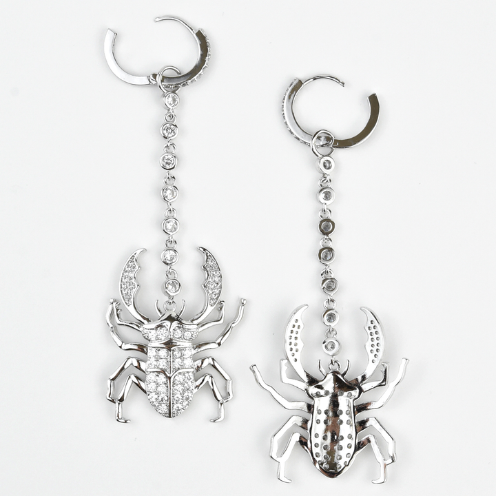 Silver Plated Crystal Beetle Earrings - Goldmakers Fine Jewelry