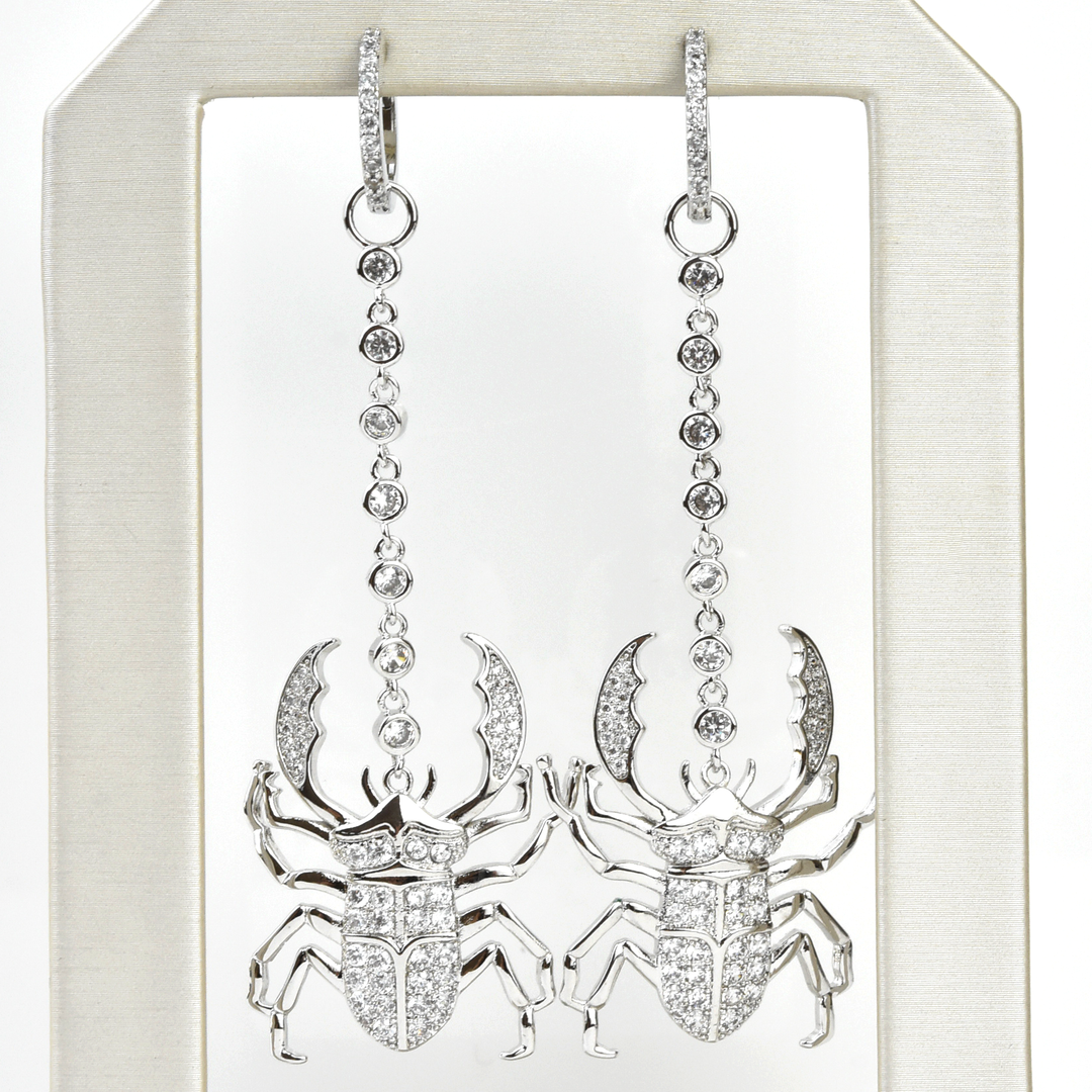 Silver Plated Crystal Beetle Earrings - Goldmakers Fine Jewelry
