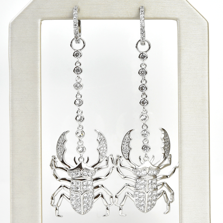 Silver Plated Crystal Beetle Earrings - Goldmakers Fine Jewelry
