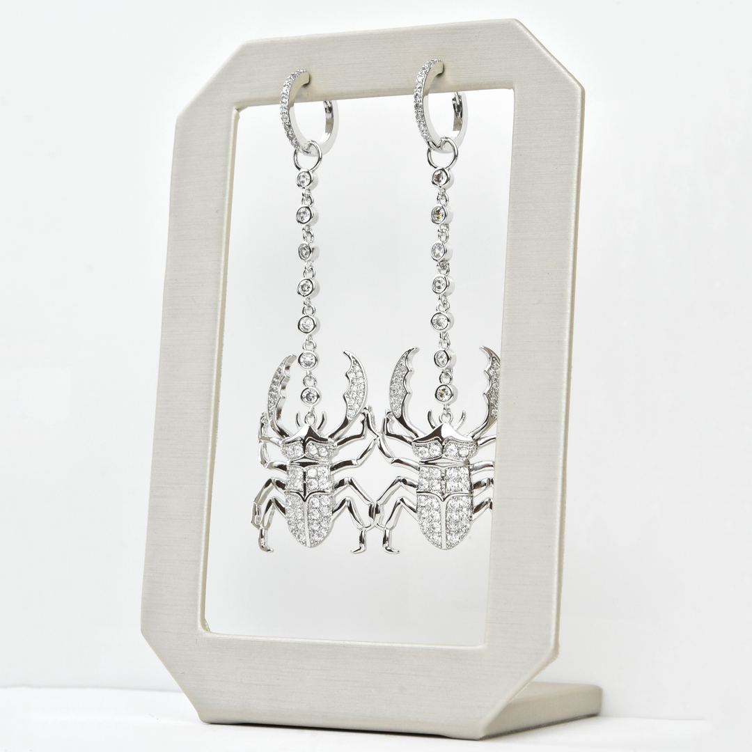 Silver Plated Crystal Beetle Earrings - Goldmakers Fine Jewelry