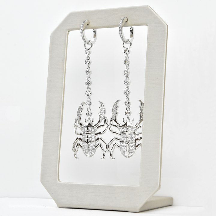 Silver Plated Crystal Beetle Earrings - Goldmakers Fine Jewelry