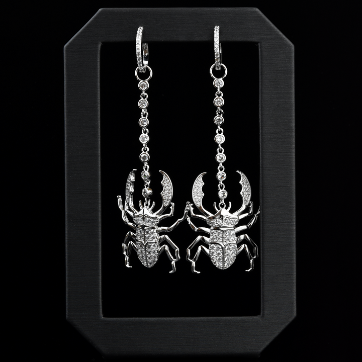 Silver Plated Crystal Beetle Earrings - Goldmakers Fine Jewelry
