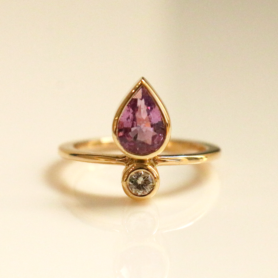 Little Flame Engagement Ring in Pink Sapphire - Goldmakers Fine Jewelry