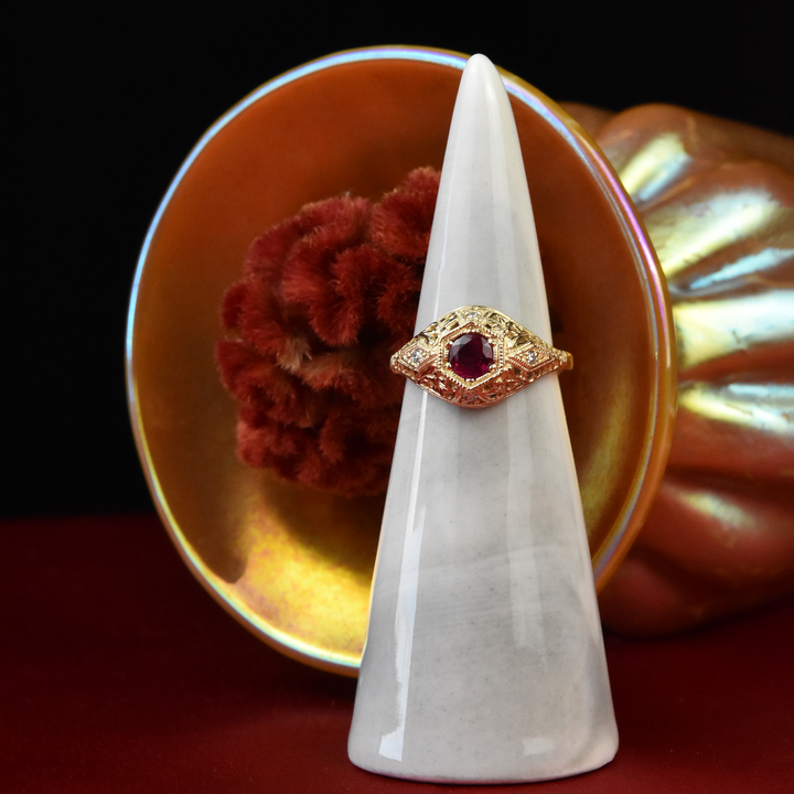 Lily Filigree Ring in Yellow Gold and Ruby - Goldmakers Fine Jewelry