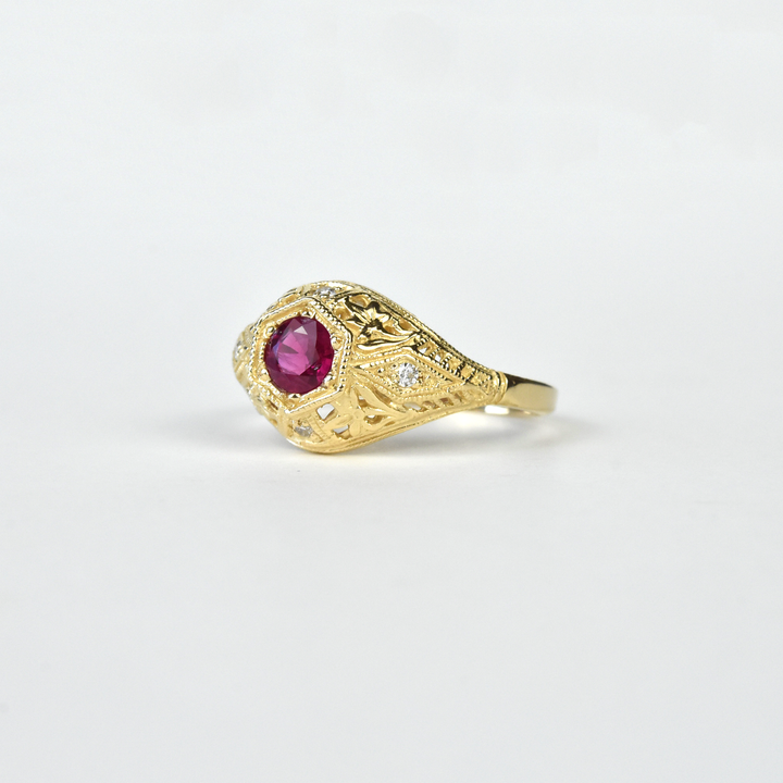 Lily Filigree Ring in Yellow Gold and Ruby - Goldmakers Fine Jewelry