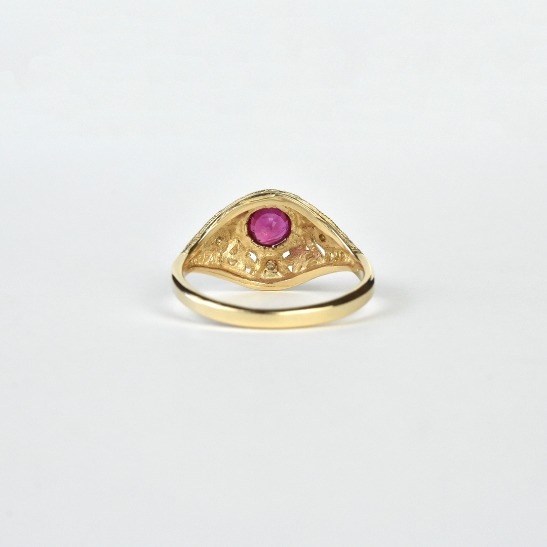 Lily Filigree Ring in Yellow Gold and Ruby - Goldmakers Fine Jewelry