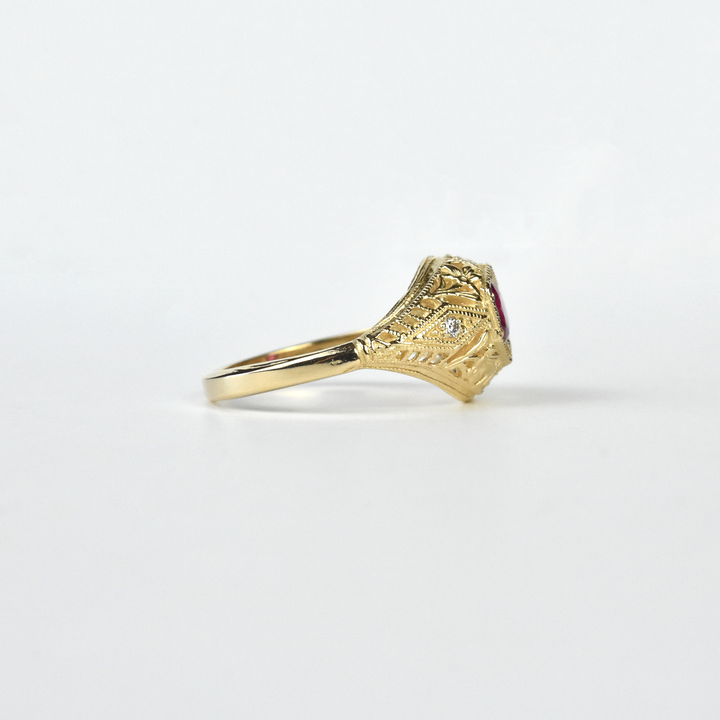 Lily Filigree Ring in Yellow Gold and Ruby - Goldmakers Fine Jewelry