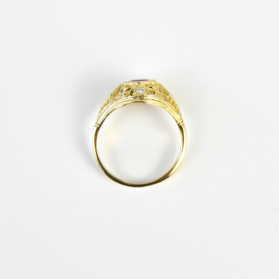 Lily Filigree Ring in Yellow Gold and Ruby - Goldmakers Fine Jewelry