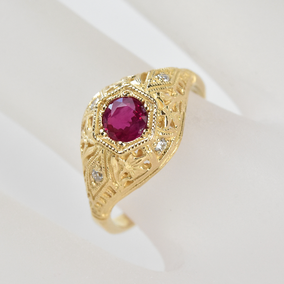 Lily Filigree Ring in Yellow Gold and Ruby - Goldmakers Fine Jewelry
