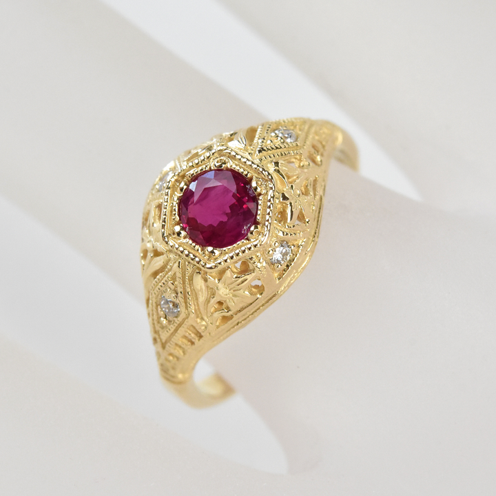 Lily Filigree Ring in Yellow Gold and Ruby - Goldmakers Fine Jewelry