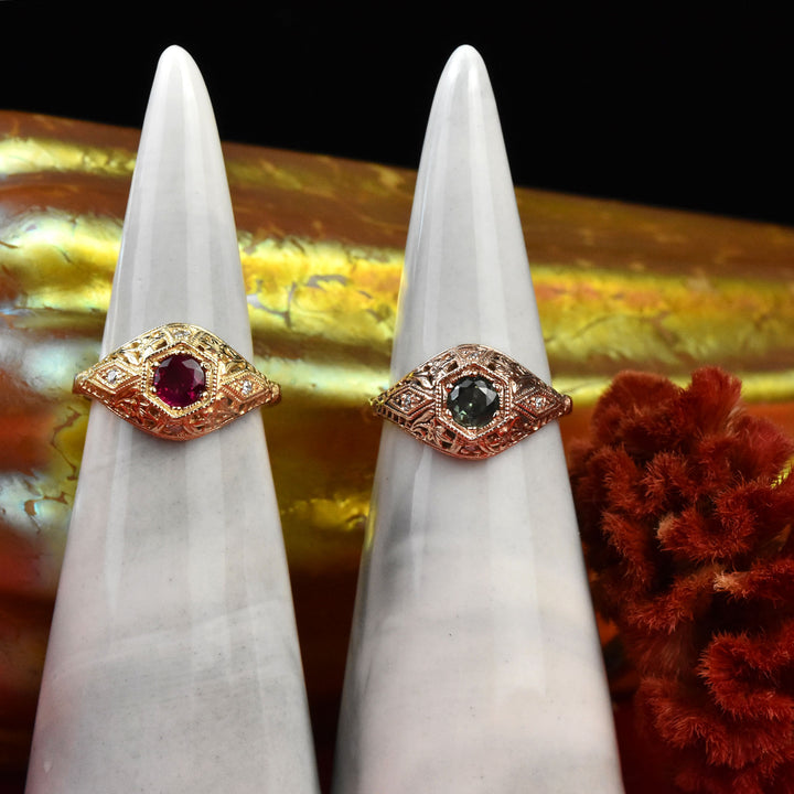 Lily Filigree Ring in Yellow Gold and Ruby - Goldmakers Fine Jewelry
