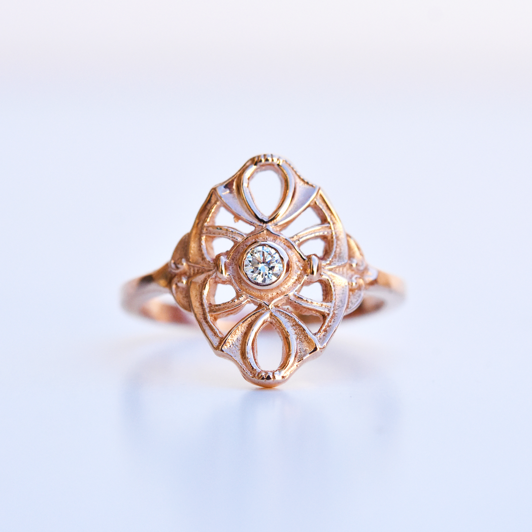 Petite Diamond Navette ring in Rose Gold - Goldmakers Fine Jewelry