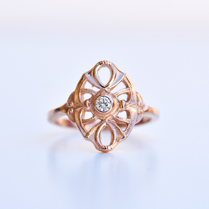 Petite Diamond Navette ring in Rose Gold - Goldmakers Fine Jewelry