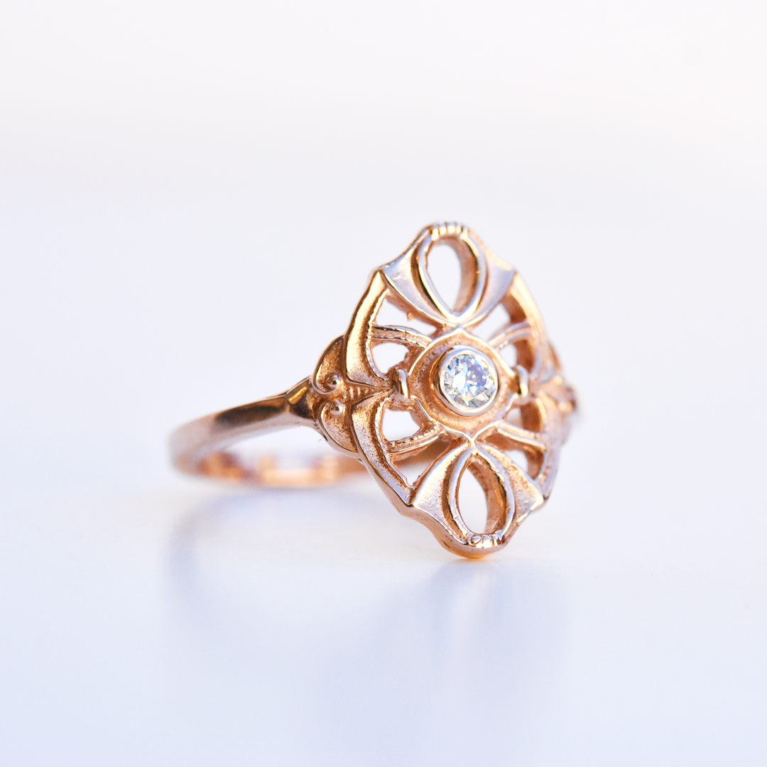 Petite Diamond Navette ring in Rose Gold - Goldmakers Fine Jewelry